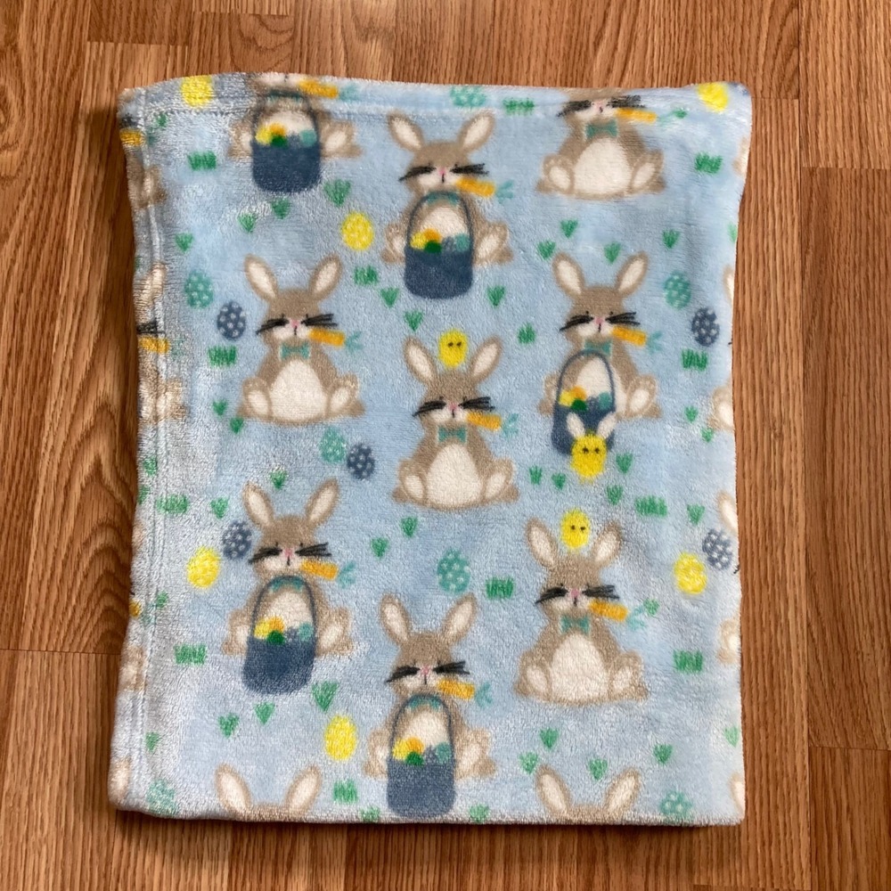 Parents Choice Baby Blanket Bunny Rabbit Easter Basket Blue 30 x 36